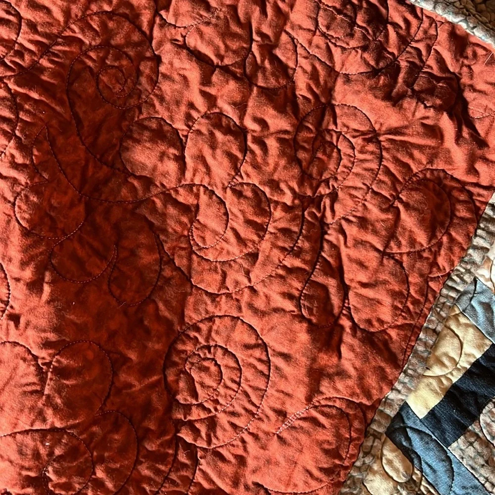 Handmade Patchwork throw Quilt with Earth Tones Ferns Fall 48” x 68”